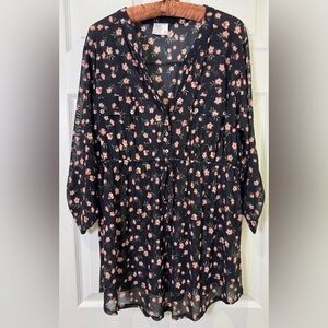 Siren Lily Black Pink Floral Maternity Tunic Dress Sheer Chiffon 2X